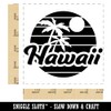 Hawaii Sunset Text with Palm Trees Square Rubber Stamp for