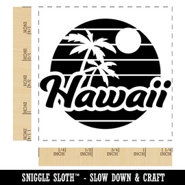 Hawaii Sunset Text with Palm Trees Square Rubber Stamp for Stamping Crafting - 1.25in Small