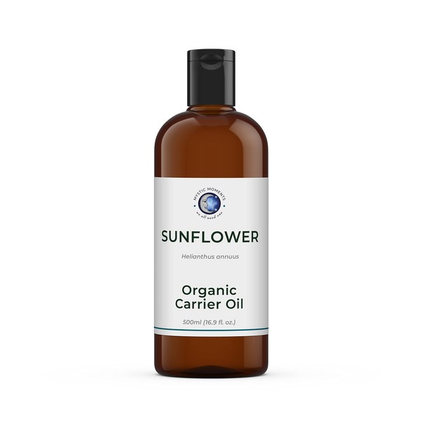 Mystic Moments Organic Sunflower Carrier Oil 500 ml - Pure & Natural Oil Perfect for Hair, Face, Nails, Aromatherapy, Massage and Oil Dilution Vegan GMO Free
