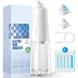 Neti Pot Sinus Rinsing, Cordless Electric Nose Irrigation System, Nose Cleaner,Nasal Rinse Bottle, Nasal Rinse Kit，3 Modes 2 Jet with 300ml, with 30 Wash Salt Packets for Adult & Kid