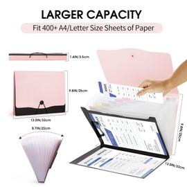 TFDLCG zm Pink13 Pocket Expanding File Folder,Portfolio Accordion File Organizer with Interior Pocket and Clip,A4 Letter Size Paper Document Receipt Folder for Student, Home, Office and Travel