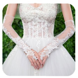 GORTIN Lace Wedding Gloves Fingerless Long Gloves Elbow Length Lace Gloves Bridal Party Opera Glove Accessories for Women (White, One size)