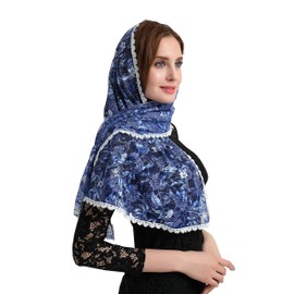 Chapel Catholic Veil Lace Mantilla Church Headwrap V33 (Navy)