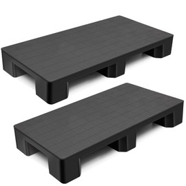 Vercraft Plastic Pallets for Basement Storage Easy to Stack Lightweight Floor Pallets Display for Flooring Room Supermarket Warehouse, Support up to 2000 Lbs,Black (40'' L X 20'' W X 5.5'' H,2 Pcs)