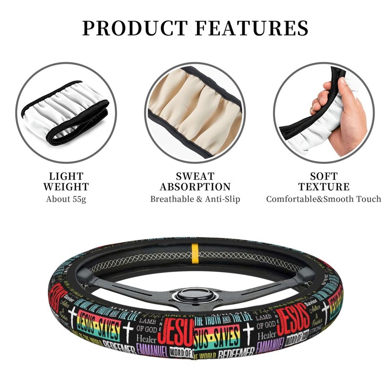 Jesus Cross Steering Wheel Cover Universal 15 Inch Car Accessories