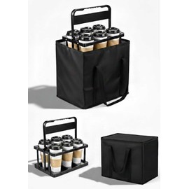 drink carrier for delivery drink holder carrier with handle reusable drink holder bag drink carrier bag cup car carriers for hot or cold food travel delivery driver essentials Coole insulated black