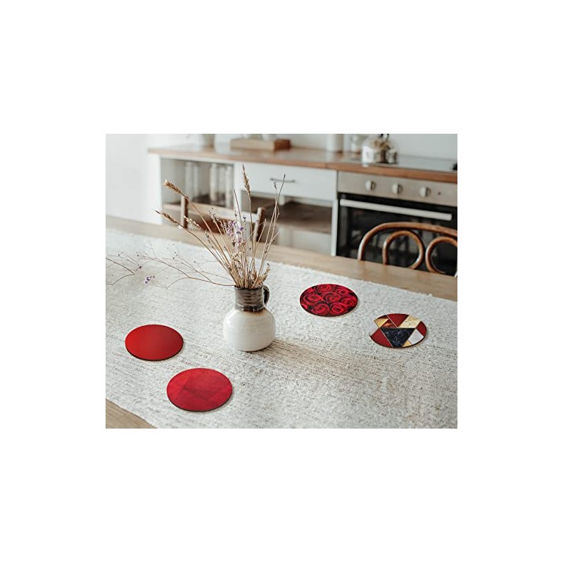 4 x Round Art Deco Coasters - Red Roses Agate
