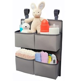 Organizador colgante de pañales para cuna/corralito/cuna de viaje – Capacidad para más de 80 pañales - 4 bolsillos profundos - Organizador de pañales para cambiador de 19 pulgadas de alto x 15