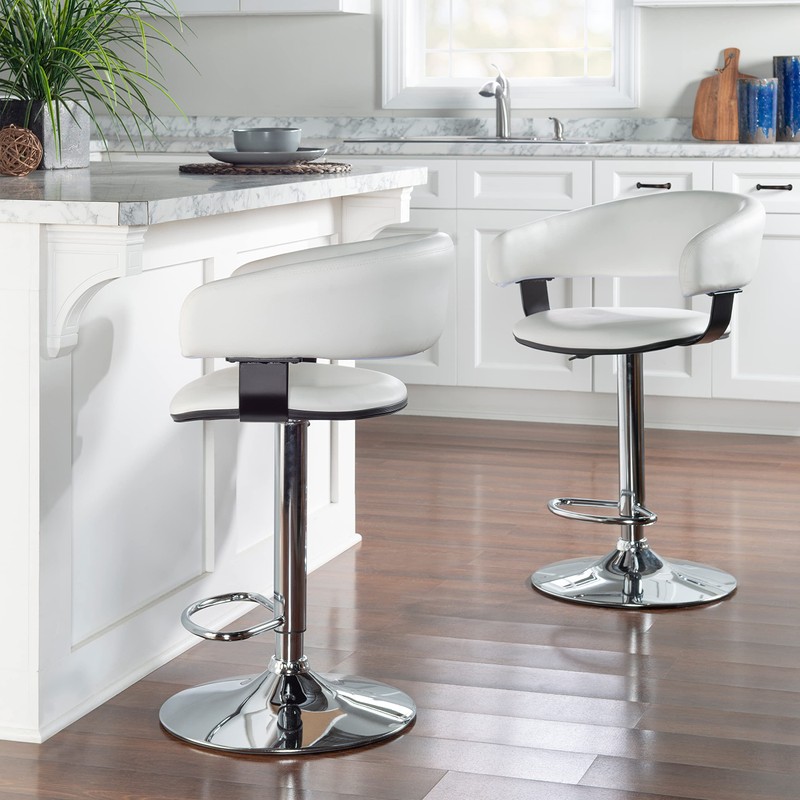 Powell White Faux Leather Barrel & Chrome Adjustable Height Barstool
