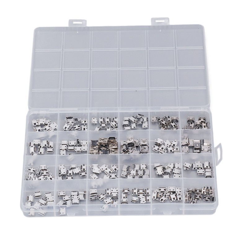 240 Pcs Micro USB Connector Set Stainless Steel Single Row
