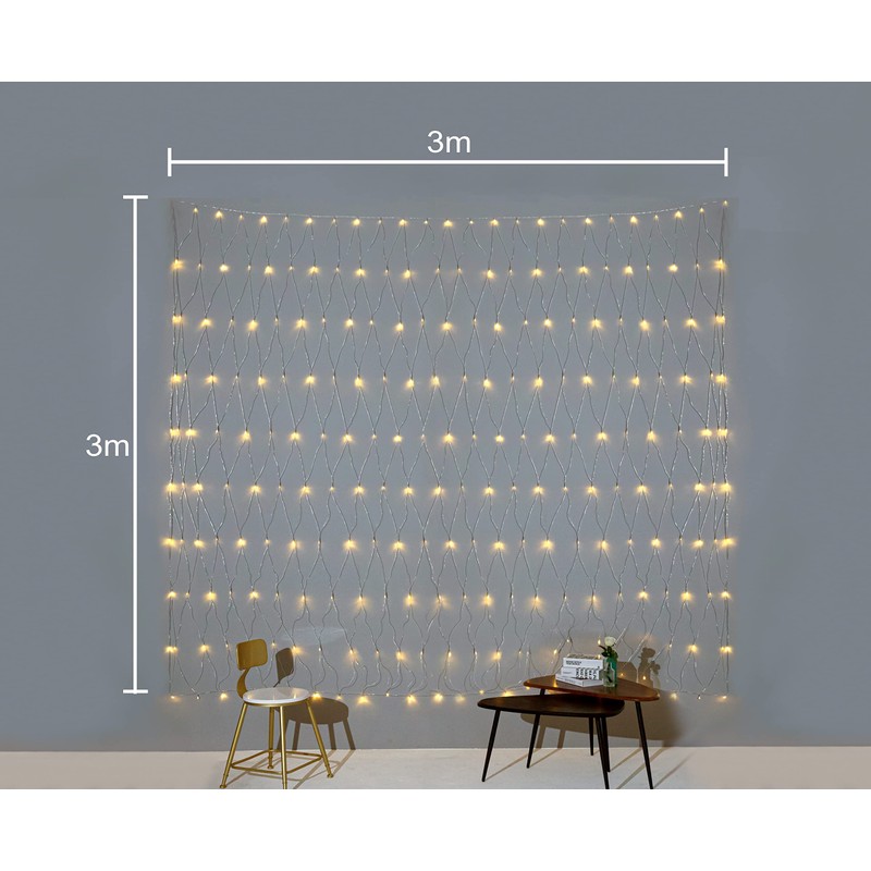 Gresonic Net Fairy Lights Warm White 160LED 1.9mx0.9m/6.5ftx3.2ft 8 Mode