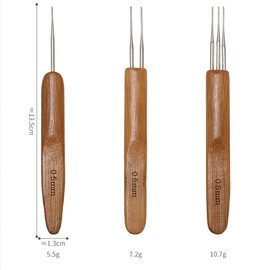 Visxcnu 3 Pieces Dreadlock Crochet Hook Bamboo Needle Weaving Crochet, 0.5 mm, 1 Hook, 2 Hooks, 3 Hooks Dreadlock Hooks for Hair, Crochet Hook Set with Bamboo Handles, Ideal for Dreadlocks, Braids,