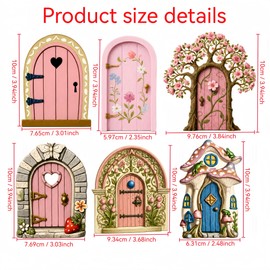 Waoferfio 6 PCS Fairy Doors, Enchanting Fairy Garden Accessories Set with Pink Fairy Houses for Garden Decor, Whimsical Fairy Ornaments for Outdoor Magic Tree Displays