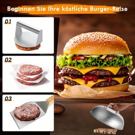 Burger Smasher Set, 4-Piece Smash Burger Press Set, Stainless Steel Barbecue Cutlery Set with Burger Press, Wide Spatula, Burger Paper, Melting Dome Burger, Grill Tool for BBQ, Gas Grill, Teppanyaki