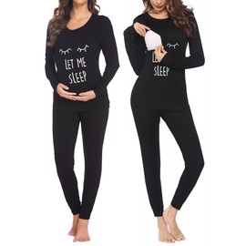 Ekouaer Breastfeeding Pajama Set Warm Fall Maternity Clothes Long Sleeve Nursing Sleewear Black Sleep Eyes Large