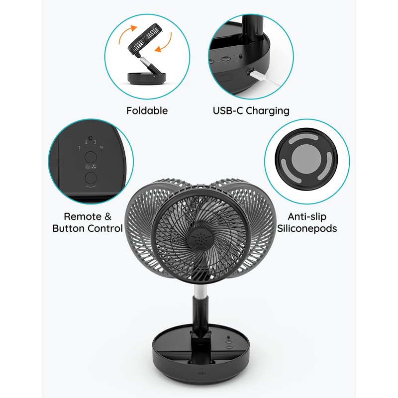 Primevolve Portable Oscillating Standing Fan,Rechargeable Battery Operated USB Floor Table
