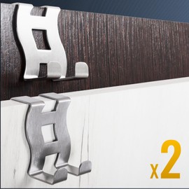 RICOO MH001-2 Door Hooks for Hanging, Coat Hooks, Stainless Steel, Set of 2, Door Hanger, Door Hook Rack, Jacket Holder Door, No Drilling Required