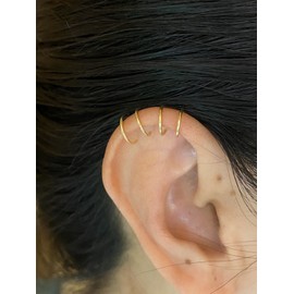 Chanceamz 14K Gold Plated S925 Silver Double C Minimalist Gold Ear Cuff Earrings Gift