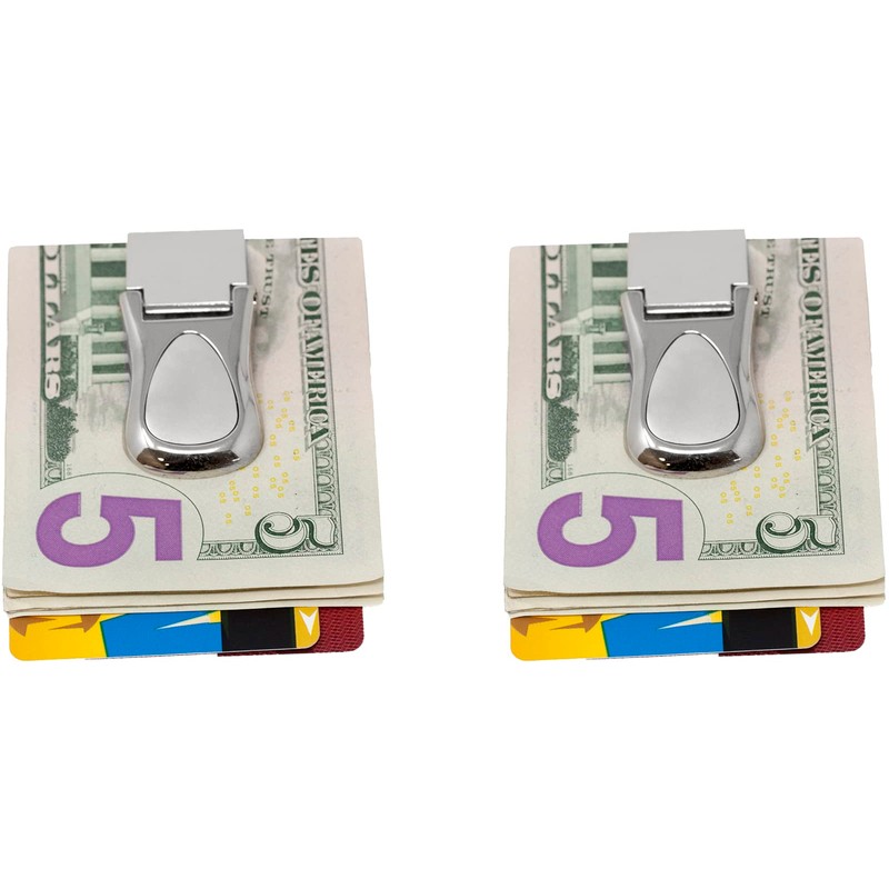 Set of 2 Chrome-Plated Hinged Stainless Steel Money Clips in