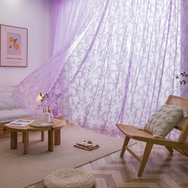 Sutuo Home - Juego de 2 paneles de cortinas de encaje, color morado transparente de 84 pulgadas de largo, para ventana, floral, clásico, tratamiento para recámara, sala de estar, cocina, bolsillo para