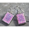 SILVER Vintage Style Pink Rainbow Titanium Druzy Rectangular Earrings