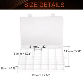 MroMax Component Storage Box - PP Fixed 24 Grids Electronic Component Containers Tool Boxes Clear White 7.68" x 5.31" x 0.98"(LxWxH),1pcs