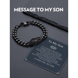 Bandmax Infinity Love Knot Bracelets Gift Black Chic Cuban Link Bracelets 8 Inch to My Son Birthday Graduation Christmas Back-to-School Gift for Son
