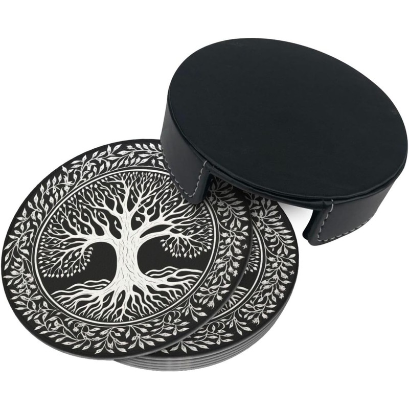 BOXIMIAO Drink Coasters with Holder Stand Set of 6, Tree
