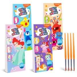 YPLUS Pocket Paint with Water Books for Toddlers, Watercolor Painting Paper for Kids Ages, Art Craft Gift for Drawing with Brush Christmas Stocking Stuffers for Kids Toddler - All 4 Themes