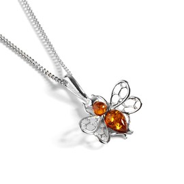 HENRYKA Honey Bee Necklace Made of 925 Sterling Silver and Baltic Amber, Bumble Bee Chain Gift for Bee Lovers, amber, Amber