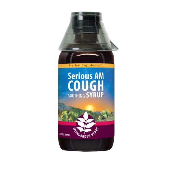 WishGarden Herbs Serious Cough AM Soothing Syrup - Natural Herbal Daytime Non-Drowsy Cough Suppressant for Adults with Elderberry Calms Cough Reflex, Normalizes Mucus Production, Opens Chest, 4oz