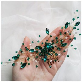 IYOU Princess Green Crystal Hair Comb Bridal Wedding Headpiece Accessories for Girls and Women (Gold)