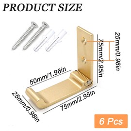 Sdjdhej Folding Coat Hooks 2 Pcs Wall Hanging Hooks Aluminium Alloy Folding Clothes Hook, ​for Bathroom, Bedroom and Fitting Room with Screws (Gold)