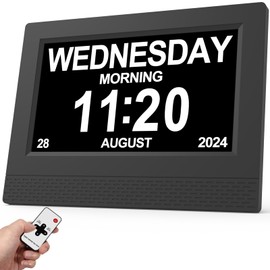 SINOIDEAS 3.0 Upgrade,Dementia Clock,Digital Calendar Day Clock,dementia clocks with days dates and time of day，7inch Black with Remote