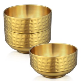 3 Pcs 4.5 In Gold 304 Stainless Steel Bowls Small, 13Oz Double Walled Soup Bowls, Thick Non Slip Appetizer Snack Bowls, Small Metal Serving Bowls for Sauces, Rice, Noodles, Ice Cream, Oat (3 pcs)