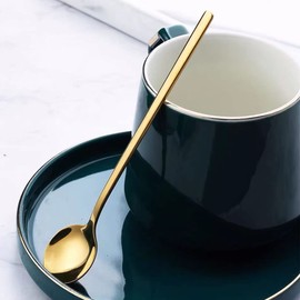 PIVHWIR-Juego de 10 cucharas de expreso de acero inoxidable, juego de mini cucharaditas de chapadas en oro, para café, azúcar, postre, tarta, helado, sopa antipasto, capuchino, 6.77 pulgadas