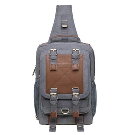 KAUKKO Canvas Vintage Breast Bag Men Women Travel Hiking Shoulder Bag. Grey