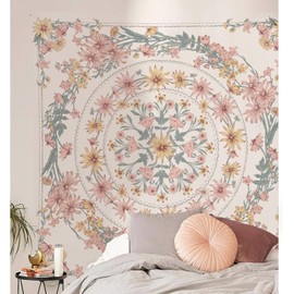 Simpkeely Mandala Floral Medallion Tapestry, Sketched Flower Plant Boho Wall Hanging, Bohemian Hippie Tapestries for Bedroom Living Room Dorm Home Décor 69 x 90 Inches (RosyBrown)