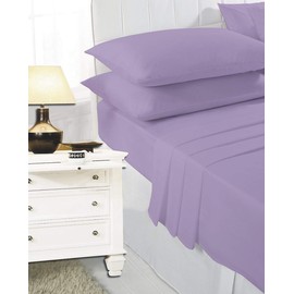 4 Pack Standard Quality 100% Poly-Cotton Housewife Pillowcases | Easy Care Plain Dyed Luxury Bedroom Pillow-Cases 50 x 75 cm (Lilac)