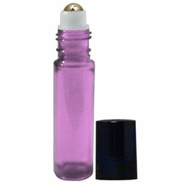 Perfume Studio 10ml Glass Metal Roll Ons with Metal Ball Applicators, Translucent Purple Glass, Black Cap (12)