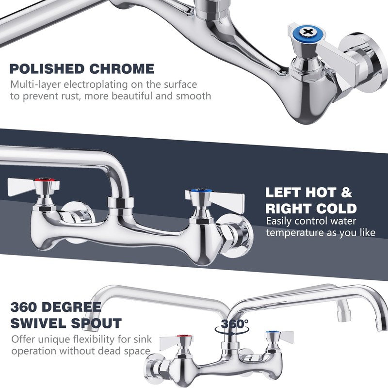 GIMILI Commercial Sink Faucet with 12” Swivel Spout Polish Chrome