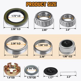 2Sets Fit 3500LB 1-3/8'' to 1-1/16'' #84 Trailer Axle Hub Bearing Kit,L68149 L44649 Bearing Kits Include 1.98'' Trailer Dust Cap,171255TB Grease Seal,Rubber Plug,Race,Spindle Nut,Cotter pin and Washer