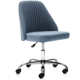 Simple Deluxe Armless Office Desk Chair, Cute Swivel Vanity Chair with Mid Back, Comfy Office Chairs with Rolling Wheels, Adjustable Computer Task Chair for Adults, Make-up, Dressing Room, Blue
