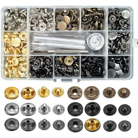 120Sets BALFER Copper Press Studs Metal Bronze Clothing Snaps Button with Fixing Tool Kit for Leather Craft Jacket Wallet Handbag (6 Colours, 12 mm)