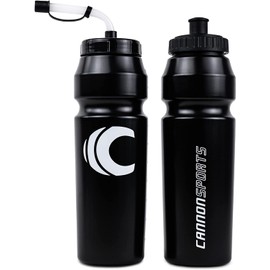 Cannon Sports Botella de agua de 1 litro con tapa con pajita, fácil agarre, 34 onzas, paquete de 2 (negro)