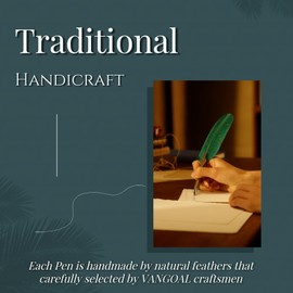 VANGOAL Vintage Green Feather Pen and Ink Set, Classic Series Goose Quill Pen with Carving Pen Stand, Calligraphy Pen Nibs, Black Dip Pen Ink, Antique Writing Gift for Writer