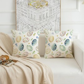 HOMFREEST Easter Throw Pillow Covers 18 x 18 Set of 2 Easter Colorful Eggs Flower Decorative Pillows Blue Farmhouse Spring Patio Cushion Cases for Sofa Couch Home