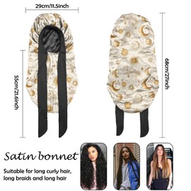 BHAHB Silk Feeling Long Satin Bonnet for Sleeping Adjustable Double Layer Elastic Reusable Long Hair Caps Cute Aesthetic for Women Girls-Sun