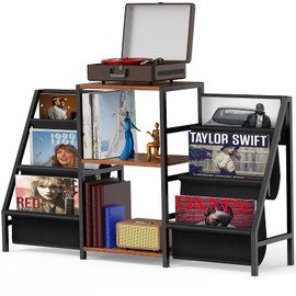 sugitek Record Player Stand,Vinyl Record Storage with 6-Tier Up to 280 Albums CDs, Record Holder Display Shelf for Living Room,Bedroom,Record Cabinet for Media Stereo Audio（Black）