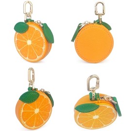 Lindo monedero de fruta con llavero Kawaii de cereza con cremallera monedero, encantos de bolsa de fresa, bolso de cambio naranja lindo Apple Mini bol